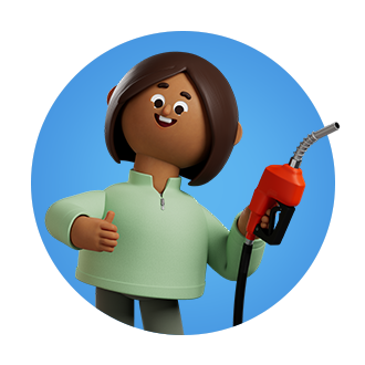 Cartoon character holding gas pump nozzle