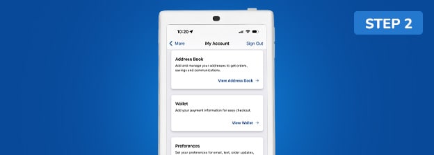 A phone showing options under My Account, including the section for My Wallet.