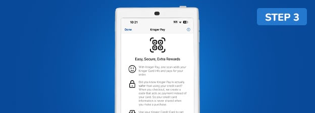 A phone showing the enrollment screen for Kroger Pay
