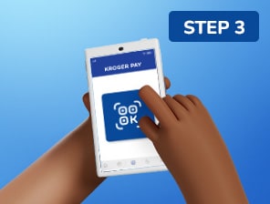 Kroji holding cellphone with Kroger Pay QR code
