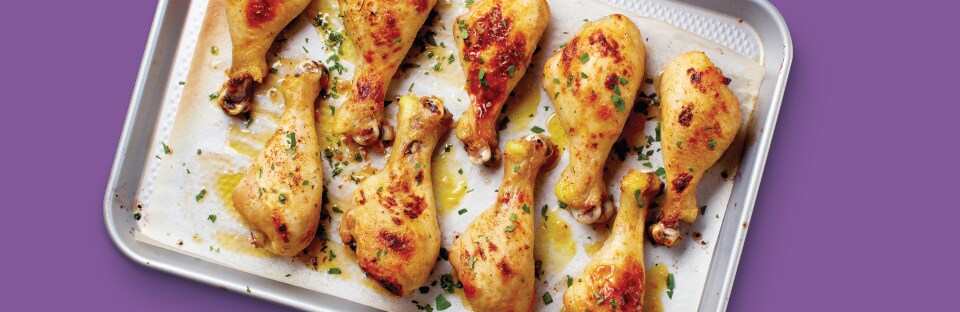 Sheet Pan of Marinated Chicken Drumsticks