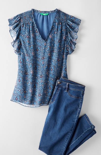 ruffle top, jeggings