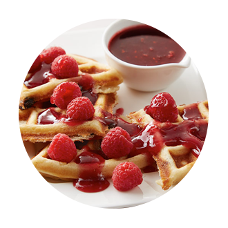 Fruit Filled Waffles with Raspberry Champagne Syrup