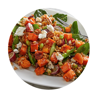 Roasted Grape Sweet Potato Farro Salad