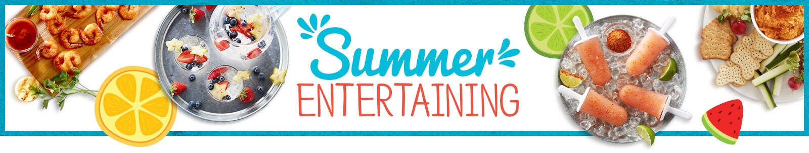 Outdoor serving platter with appetizers, pitcher/drink dispenser, summer beverages (in outdoor drinkware)