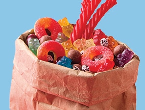 Paper bag with assorted sweets and candies