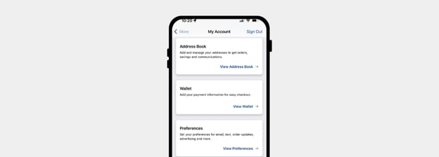 A phone showing options under My Account, including the section for My Wallet.