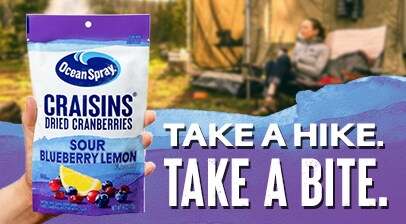 Sour blueberry-lemon flavored dried cranberries. take a hike, take a bite